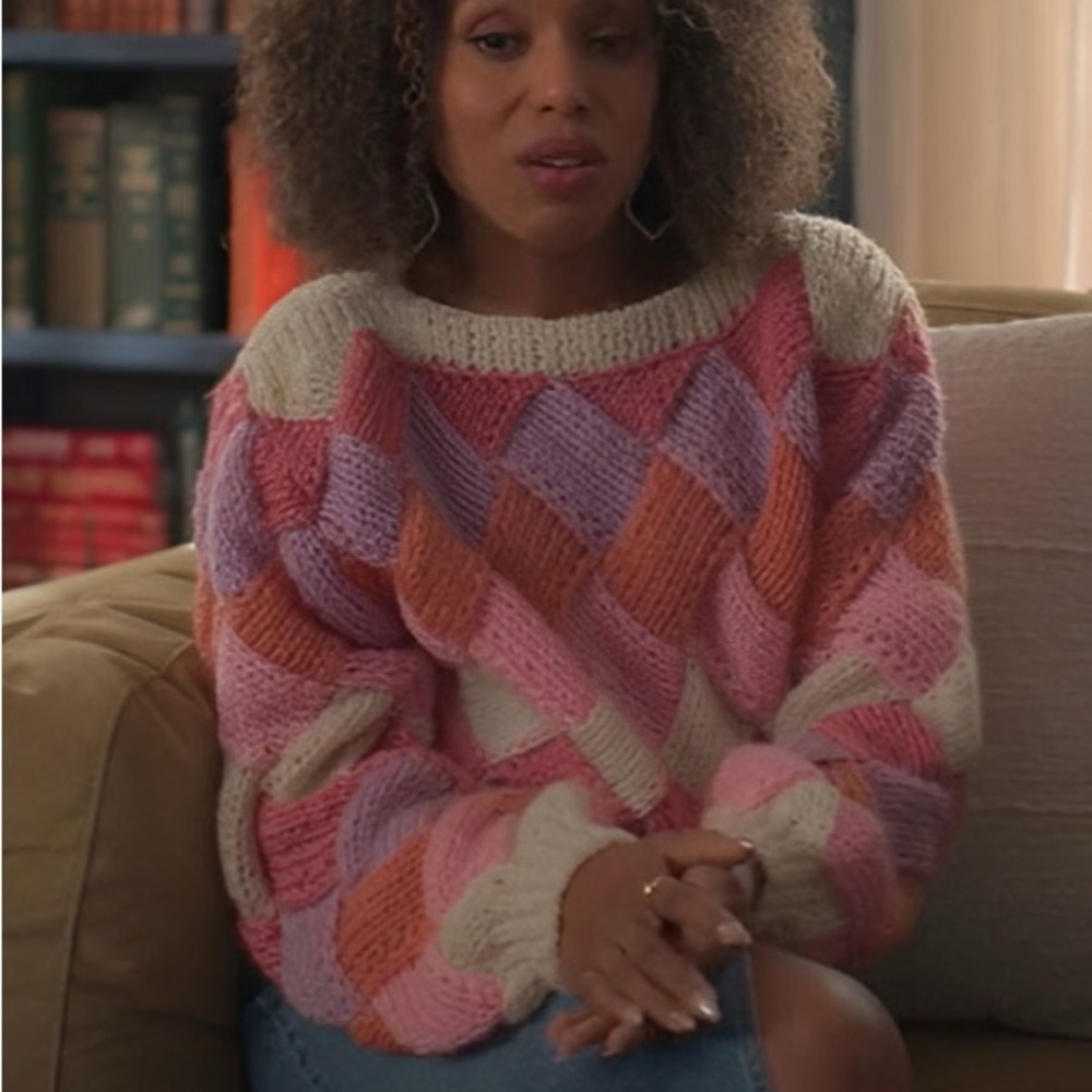Vintage WINDCREST Diamond Geometric Hand Knit 80’s Sweater Kerry Washington M